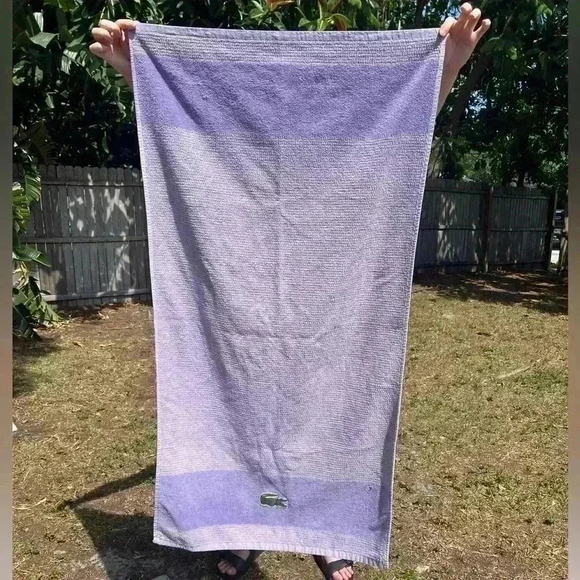 LACOSTE Alligator Stripe Cotton Bath Towel Violet Purple 30" x52" Home Heritage - Picture 2 of 5